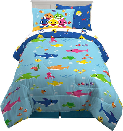 Baby Shark 5-Piece Twin Bedding Set - Super Soft Comforter, Sheets & Sham for Kids