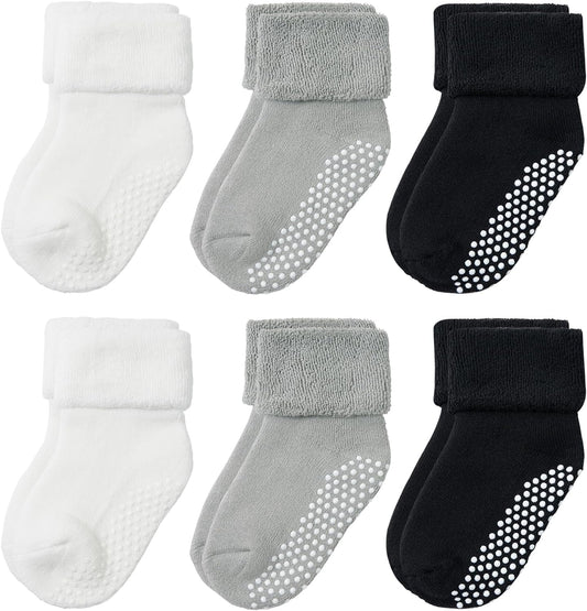 Cozy & Non-Slip Baby Toddler Ankle Crew Socks - Thick Cotton Winter Essentials (0-10 Years, 6/8 Pack)