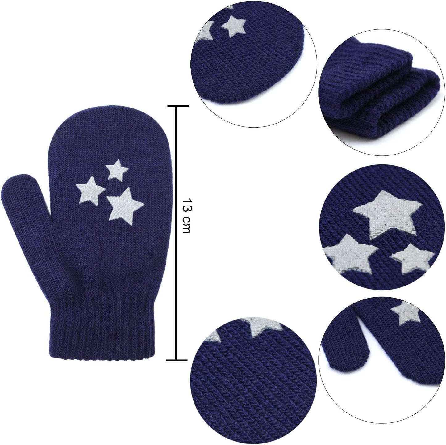 Cozy 6-Pair Toddler Magic Stretch Mittens - Unisex Knitted Winter Gloves for Babies