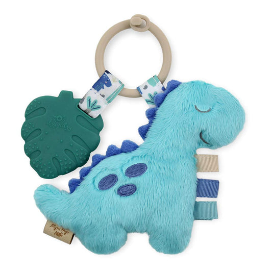 Itzy Pal Dinosaur Teething Toy - Soft Lovey, Crinkle Sound, Textured Ribbons & Silicone Teether for Newborns