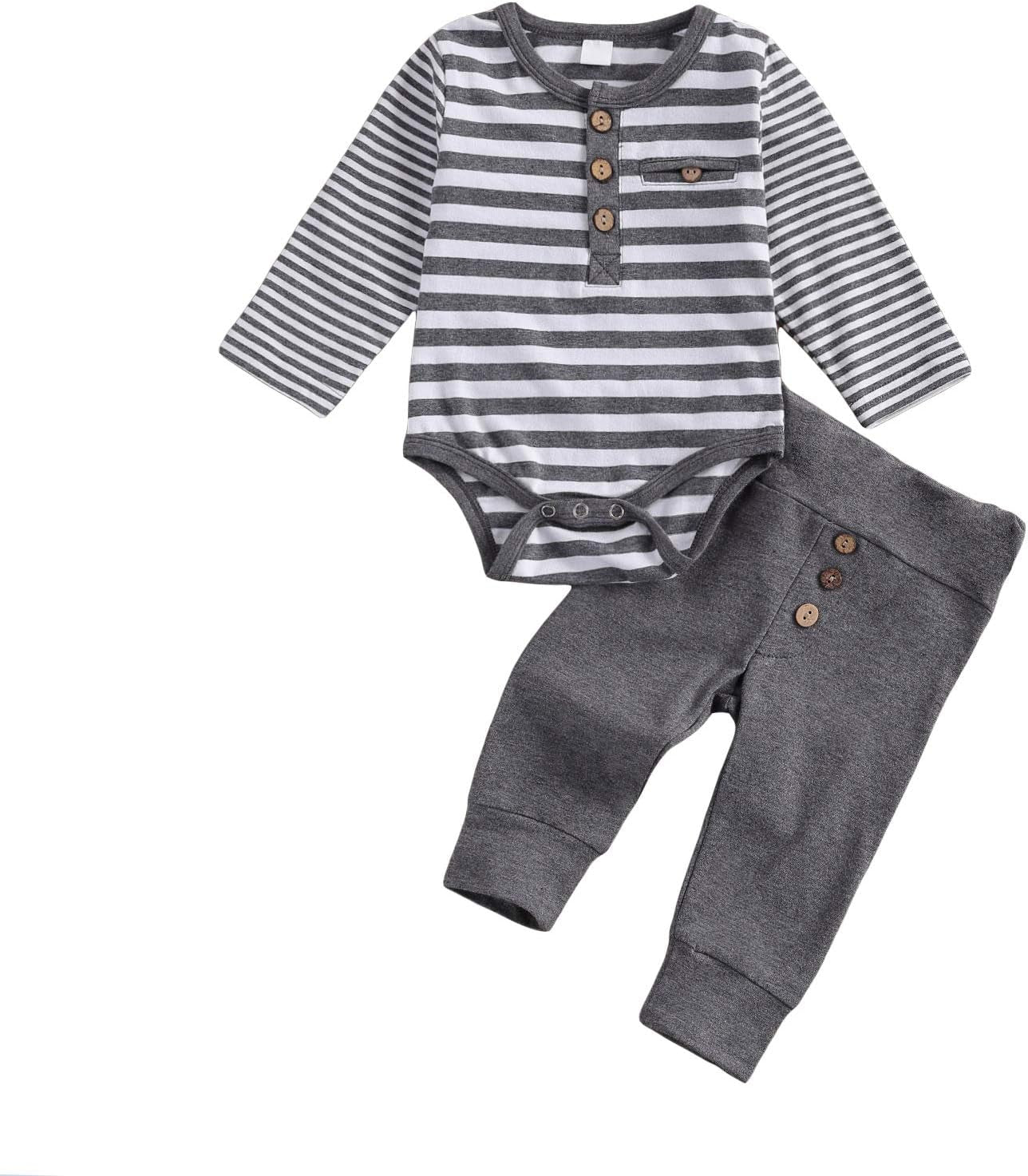 Cozy Ribbed Cotton Long Sleeve Romper & Pants Set for Newborns - Perfect Fall/Winter Outfit