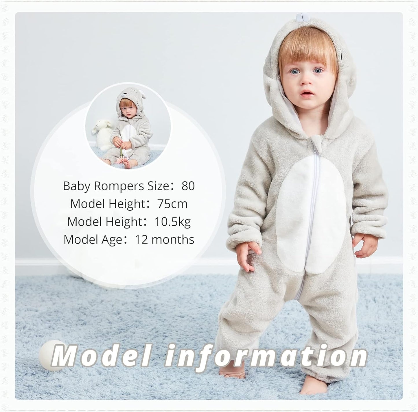 Unisex Baby Animal Costume Winter Autumn Flannel Hooded Romper Cosplay Jumpsuit