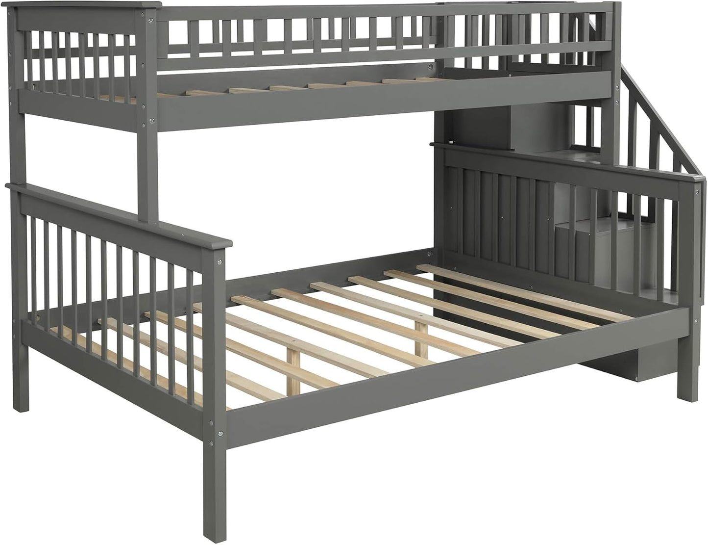 Stylish Twin Over Full Bunk Bed with Convenient Stairway and Smart Storage Solutions