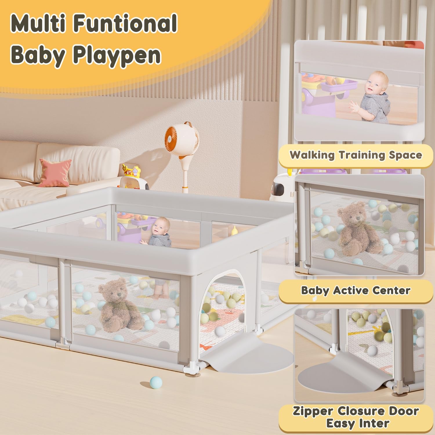 Ultimate Premium Baby Playpen with Soft Mat - Space-Saving 50 x 50 Inch Playard for Infants and Toddlers