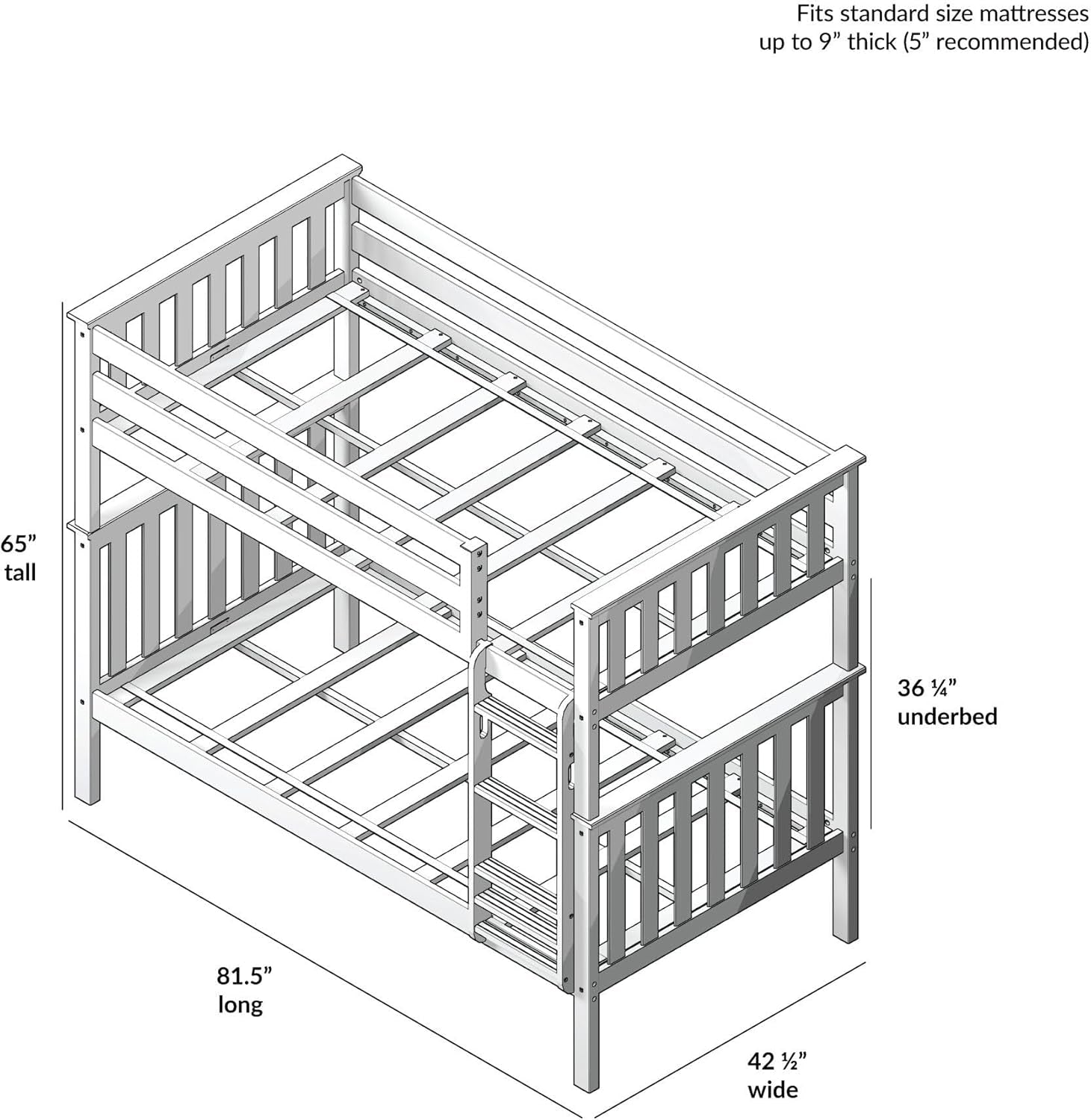 Stylish Solid Wood Twin Over Twin Bunk Bed with Ladder and Safety Guardrails - Easy Assembly, No Box Spring Required, White Finish