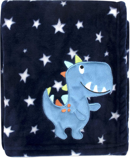 Cozy Blue Dino Plush Fleece Throw & Baby Blanket Set for Boys and Girls - 30x36 inches