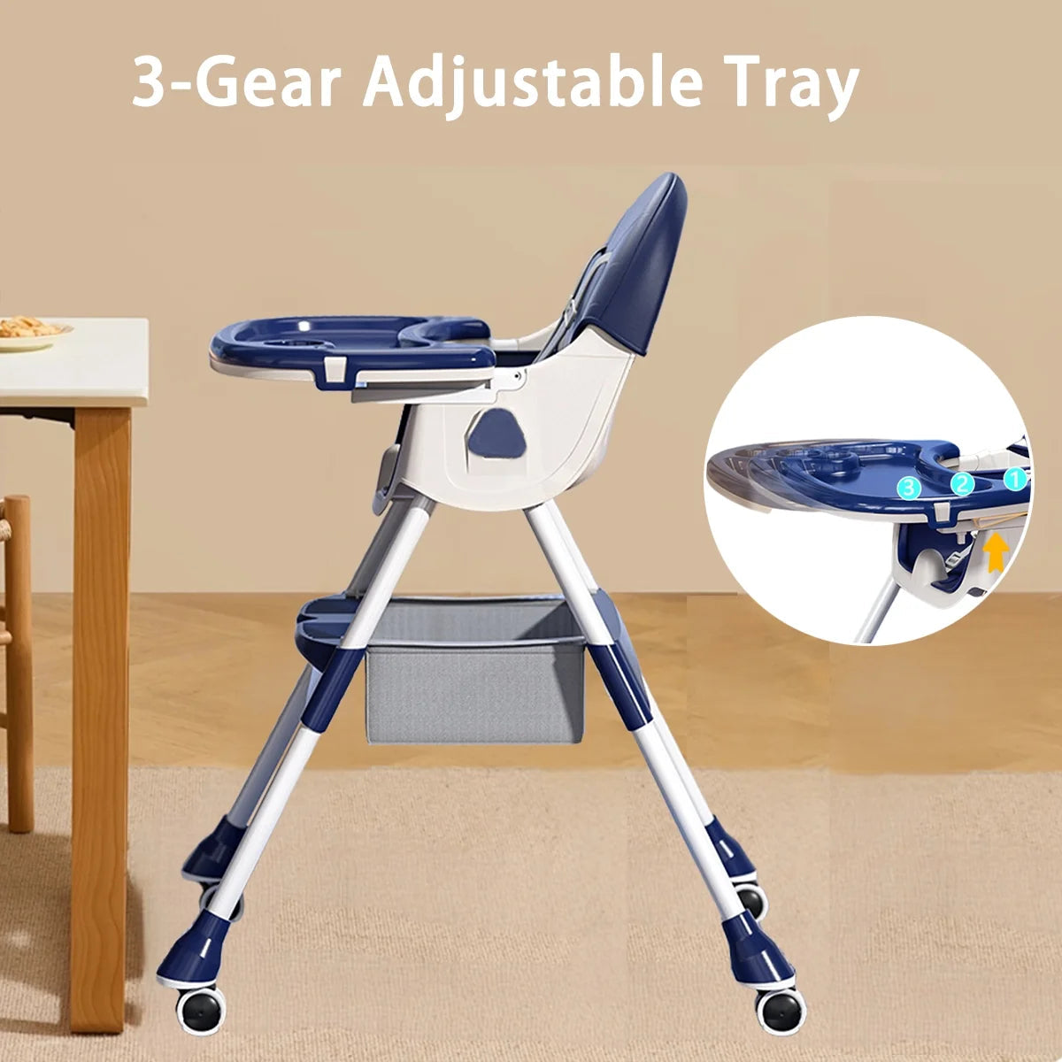 Travel-Friendly Portable High Chair with Wheels - Foldable Design for Babies & Toddlers in Blue