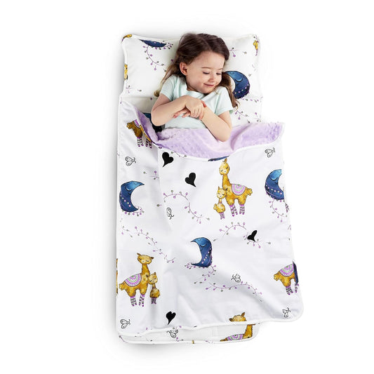 Cozy Llama & Mama Toddler Nap Mat - Ultimate Sleeping Bag with Removable Pillow and Ultra Soft Blanket for Preschool, Daycare, and Sleepovers