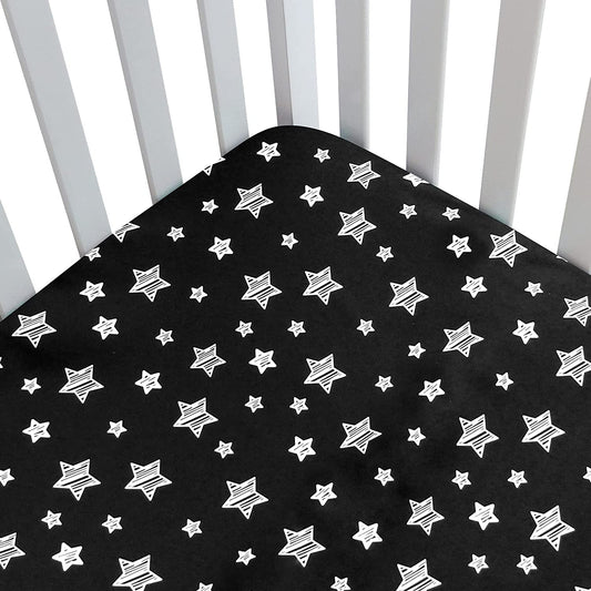 Silky Soft Black Star Microfiber Crib Fitted Sheets - Perfect for Boys & Girls, Standard Size 52'' x 28