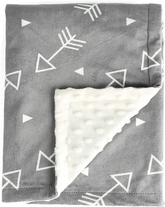 Baby Blanket Super Soft Minky with Double Layer Dotted Backing, Little Grey Arrows Printed 30 X 40 Inch, Receiving Blankets