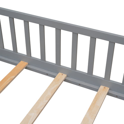 Gray Full-Size Toddler Floor Bed with Safety Fence