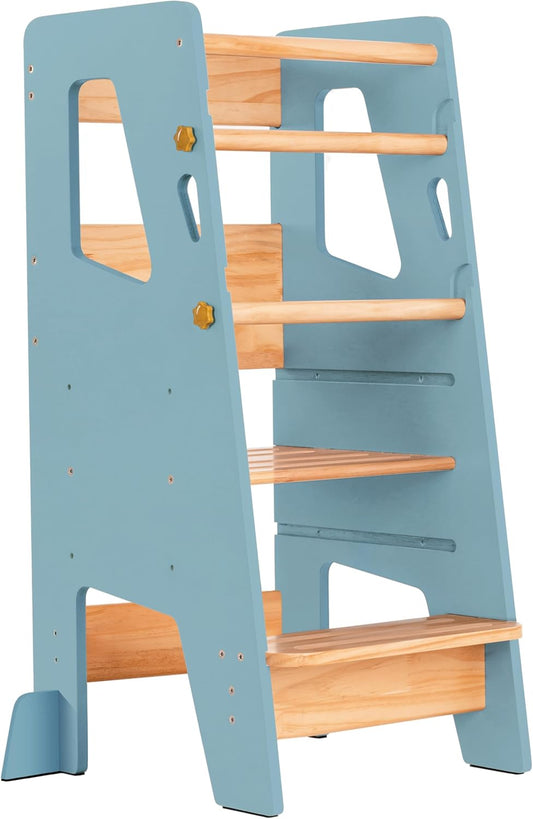 Montessori-Inspired Toddler Standing Tower - Safe Step Stool for Skill Development in the Kitchen - Blue