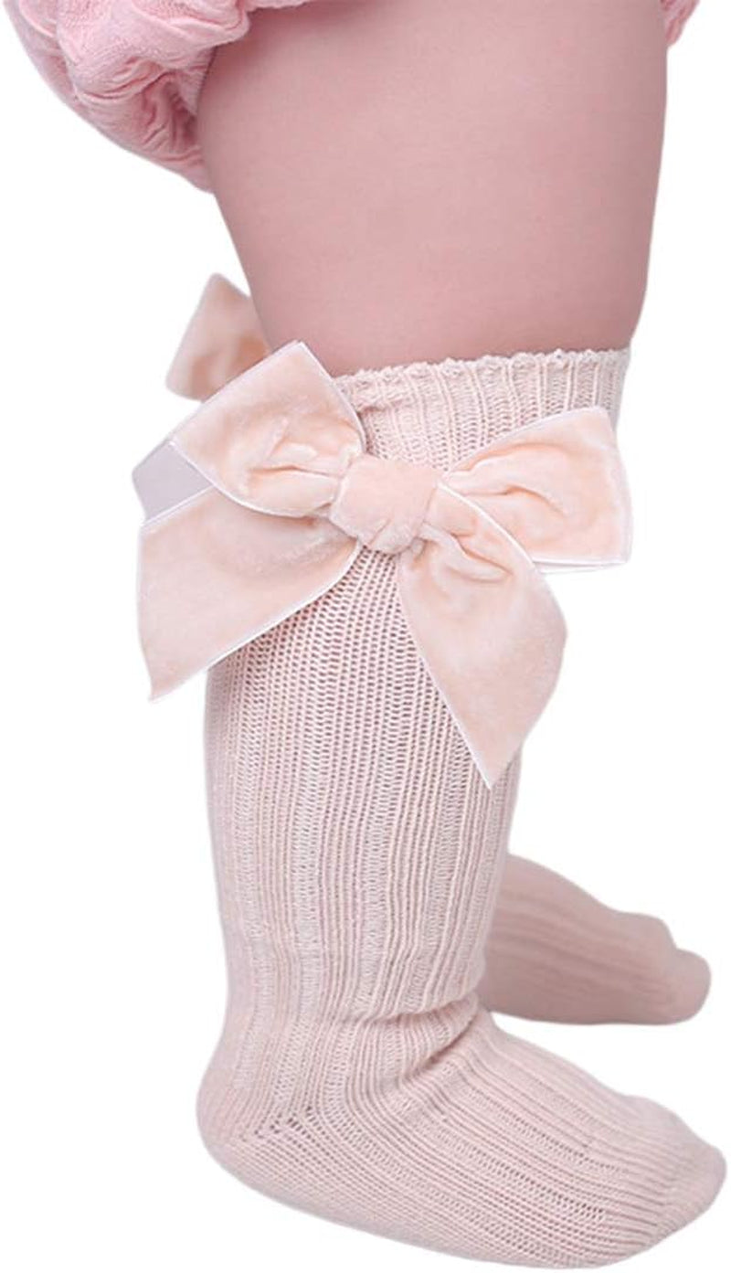 Adorable 4-Pack Knee High Socks for Baby Girls - Soft Cotton Bow Knit Stockings with Cute Ruffled Design for Infants and Toddlers