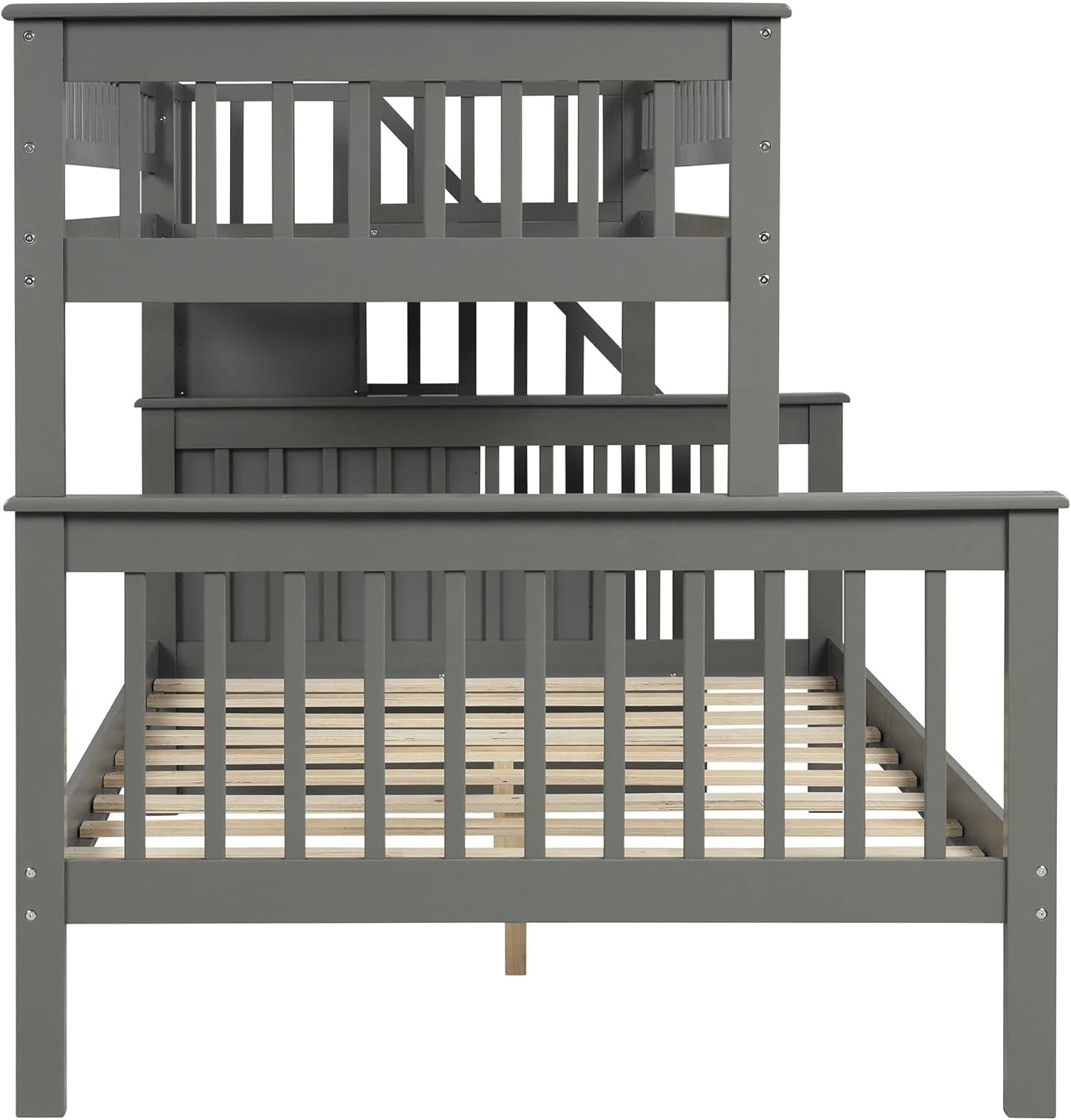 Stylish Twin Over Full Bunk Bed with Convenient Stairway and Smart Storage Solutions