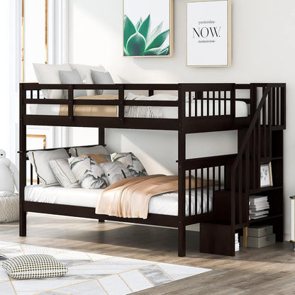 Stylish Twin Over Full Bunk Bed with Convenient Stairway and Smart Storage Solutions