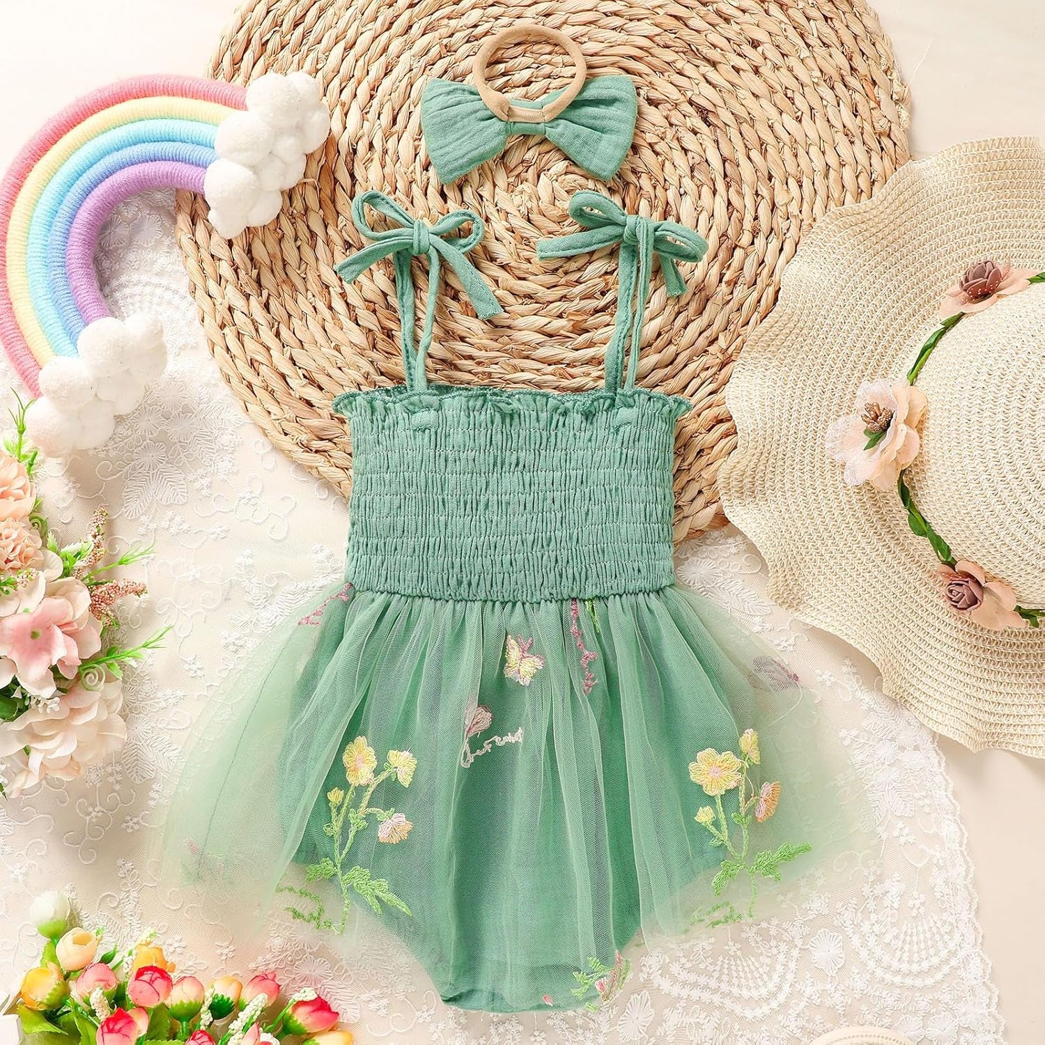 Adorable Baby Girl's 1st Birthday Tulle Romper - Sleeveless Bodysuit for Cake Smash Celebrations