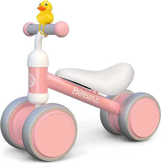 Classic Pink Baby Balance Bike - Perfect First Birthday Gift for Toddlers 10-24 Months - No Pedal 4-Wheel Walker for Boys and Girls