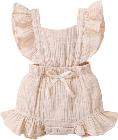 Adorable Ruffled Sleeveless Summer Romper for Toddler Girls - Soft Cotton Linen Comfort