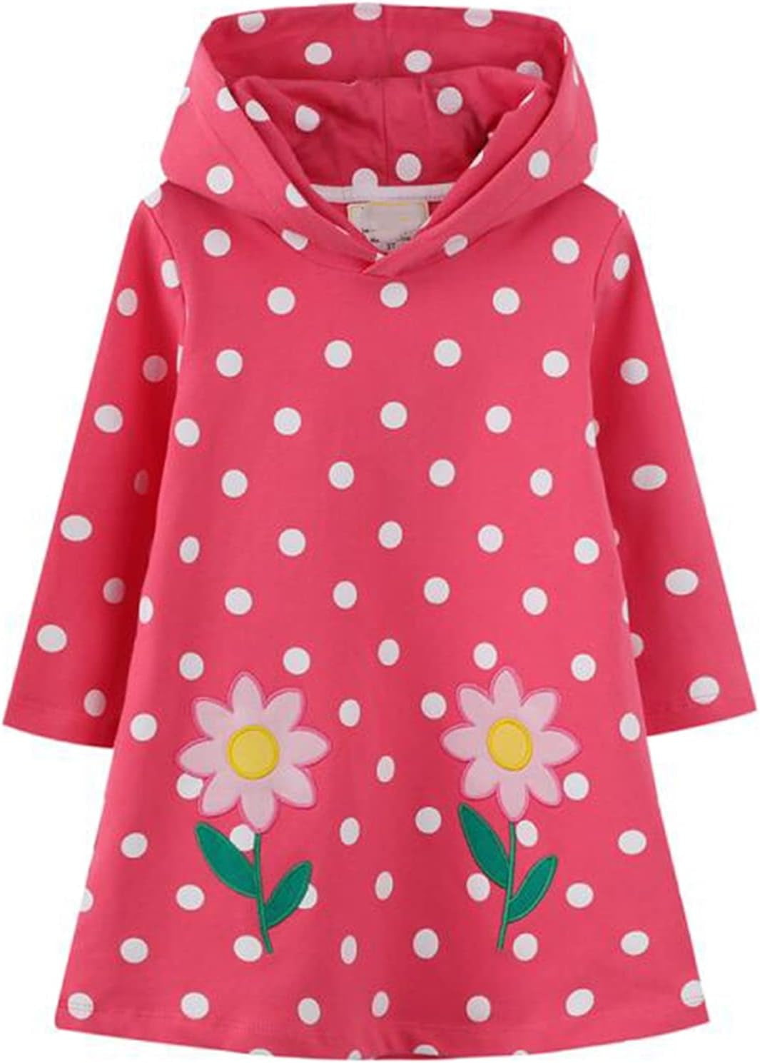 Cozy Girls Hooded Fleece Dress - Warm Cotton Sweatshirt with Kangaroo Pocket for Ages 2-12