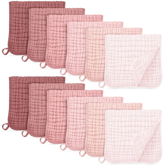 Muslin Burp Cloths for Baby 100% Cotton Burping Cloths for Boys Girls Large 20''X10'' Extra Soft and Absorbent 12 Pack - Gradient Pink