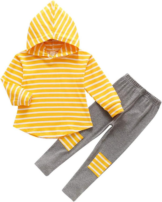 Adorable Toddler Girl Striped Hoodie & Pants Set - Cozy 2-Piece Fall Sweatsuit for Ages 2-6Y