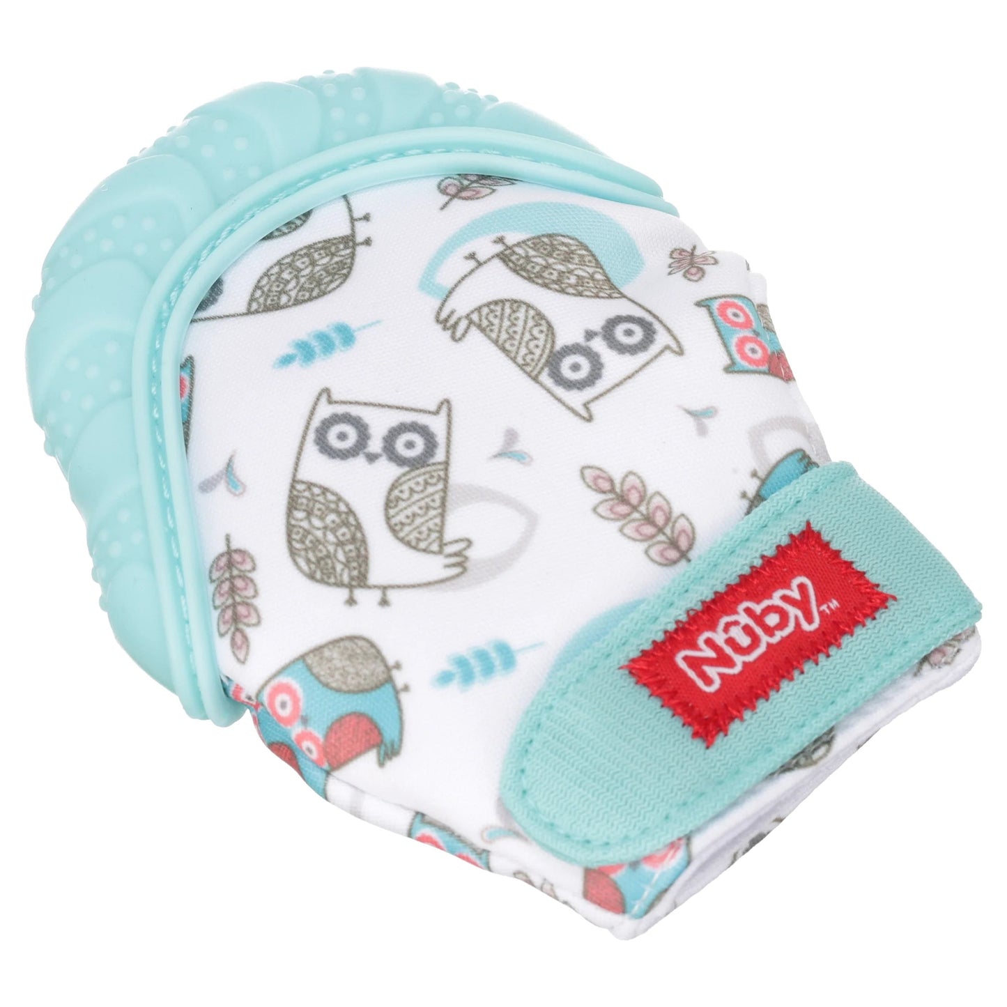 Aqua Owl Teething Mitten with Convenient Travel Bag - Perfect for On-the-Go Relief!