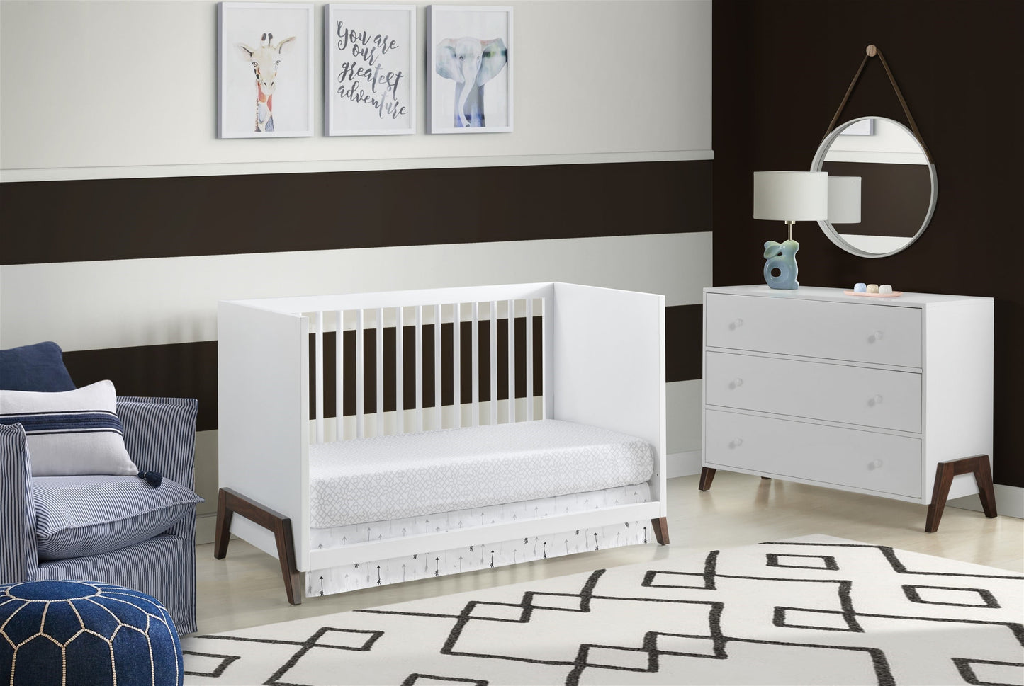 Mari Modern 3-in-1 Convertible Island Crib - Elegant White and Walnut Finish