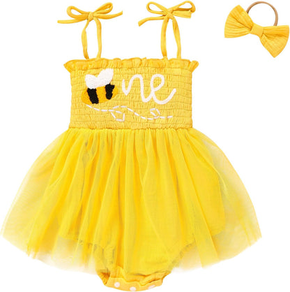 Adorable Baby Girl's 1st Birthday Tulle Romper - Sleeveless Bodysuit for Cake Smash Celebrations