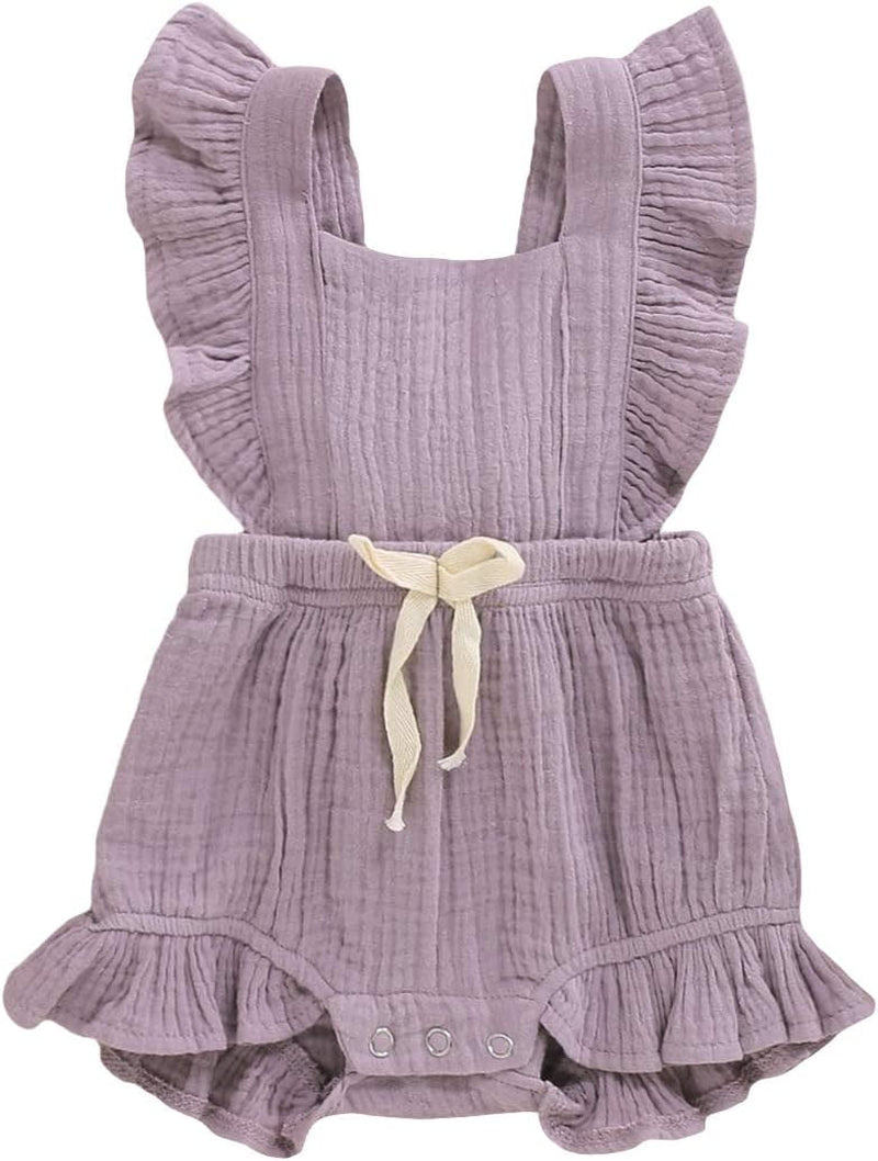 Adorable Ruffled Sleeveless Summer Romper for Toddler Girls - Soft Cotton Linen Comfort