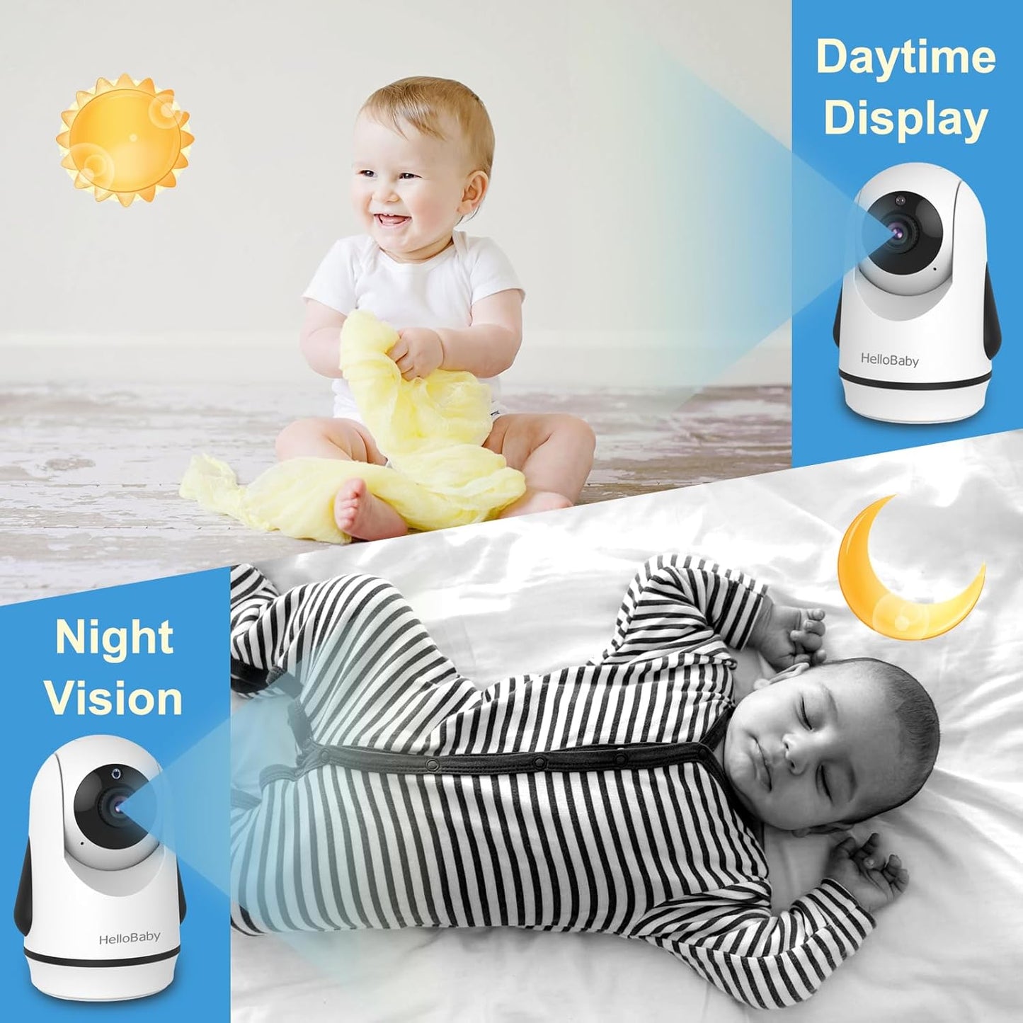 Dual Camera Video Baby Monitor with 5-Inch Split Screen Display, Remote-Controlled Cameras, Night Vision, and Temperature Monitoring