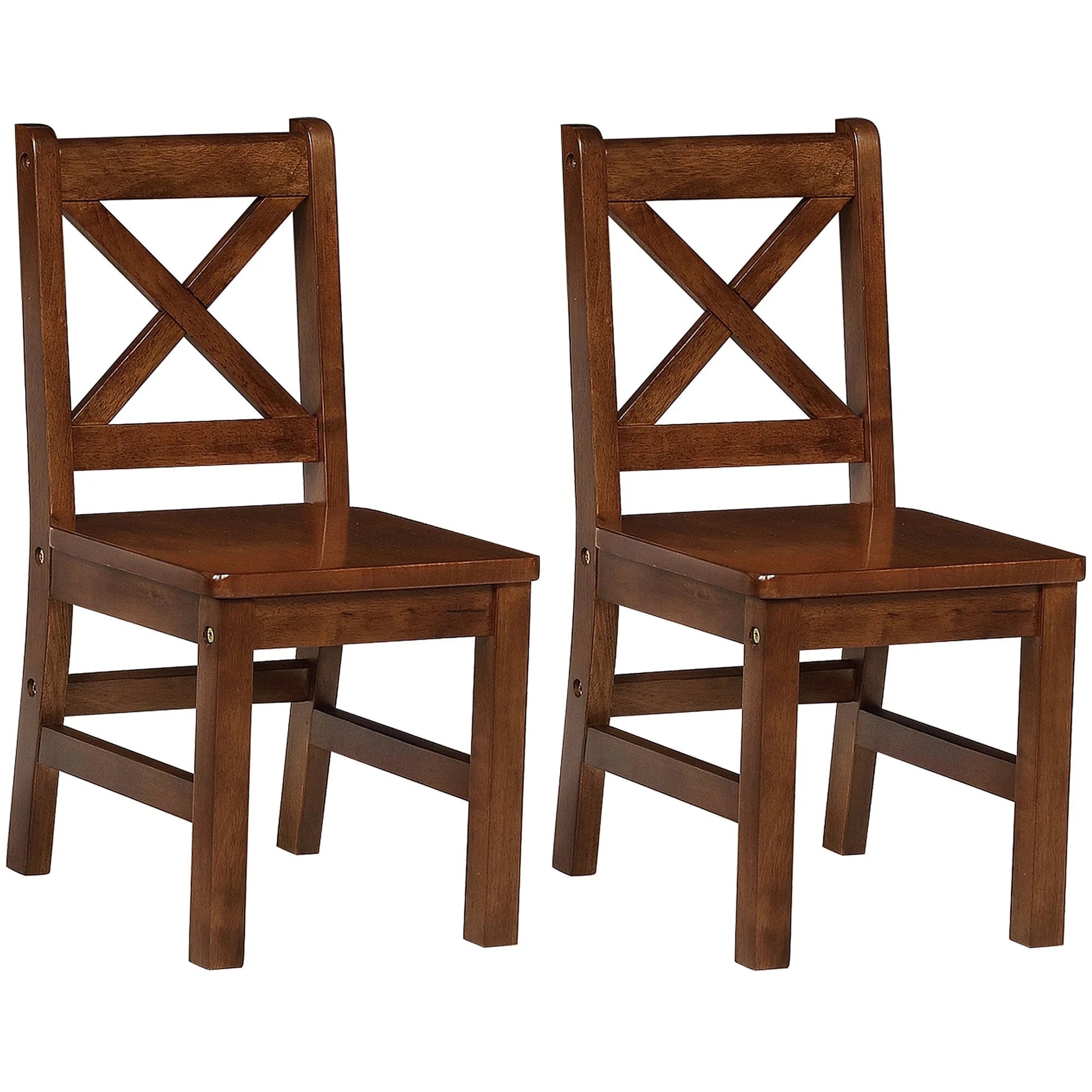 Charming Set of 2 Solid Hardwood X-Back Children's Chairs in Coffee Finish