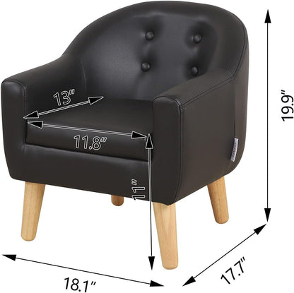 Chic Black PVC Toddler Armchair with Durable Wooden Legs - Ideal Kids' Sofa Chair