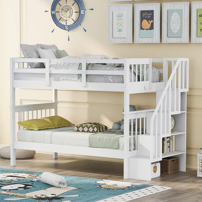 Stylish Twin Over Full Bunk Bed with Convenient Stairway and Smart Storage Solutions