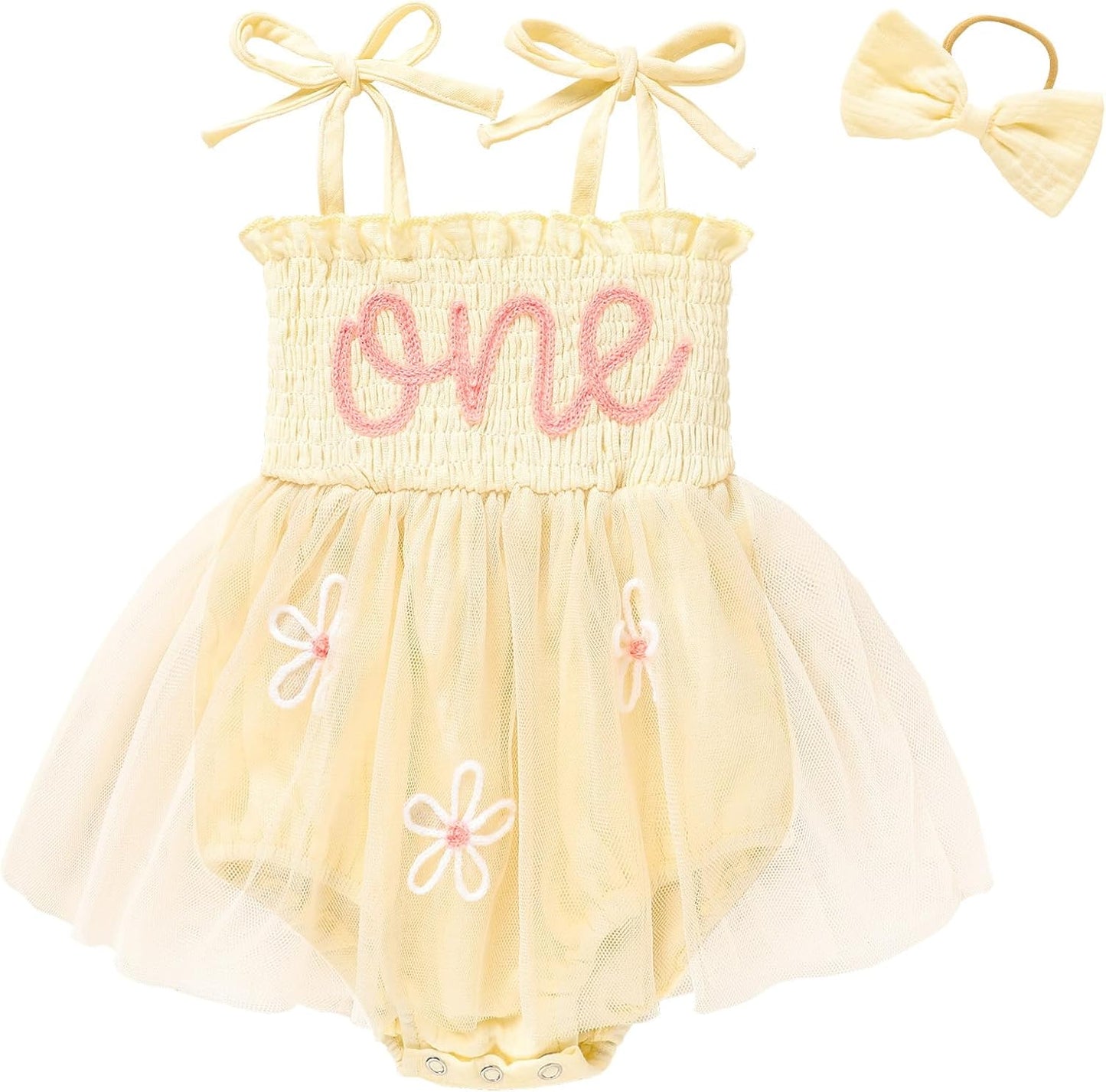 Adorable Baby Girl's 1st Birthday Tulle Romper - Sleeveless Bodysuit for Cake Smash Celebrations