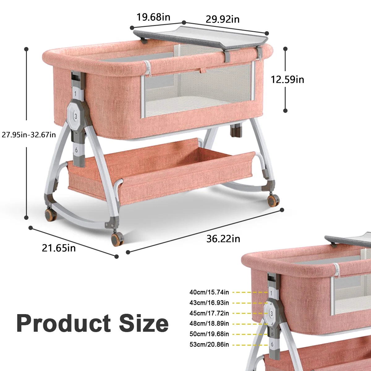 Portable Pink Folding Baby Bassinet with Wheels - Ideal Travel Crib for Comfort and Convenience