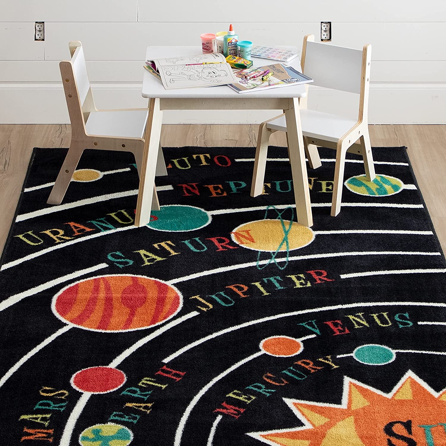 Stunning Black Aurora Solar System Indoor Area Rug - 5' x 8' for Cosmic Decor