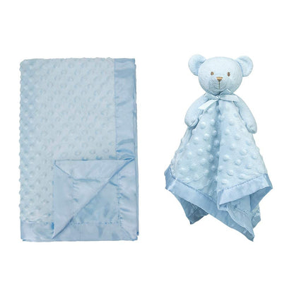 Teddy Bear Security Blanket 16 Inch and Blue Satin Baby Blanket 30X40 Inch