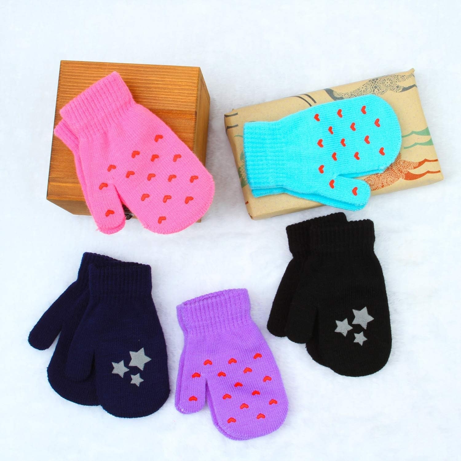 Cozy 6-Pair Toddler Magic Stretch Mittens - Unisex Knitted Winter Gloves for Babies