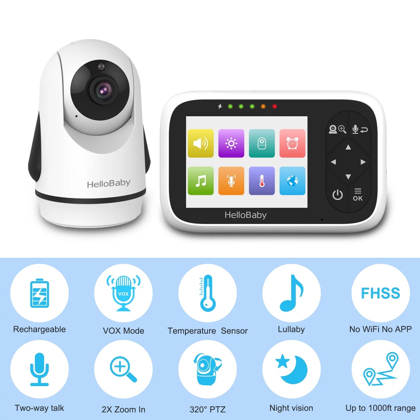 Ultimate Baby Monitor Hb6336 - 3.2" Color Display, Camera & Audio, Remote Pan Zoom, IR Night Vision, 1000 Ft Range, Wall Mount, No Wifi Needed