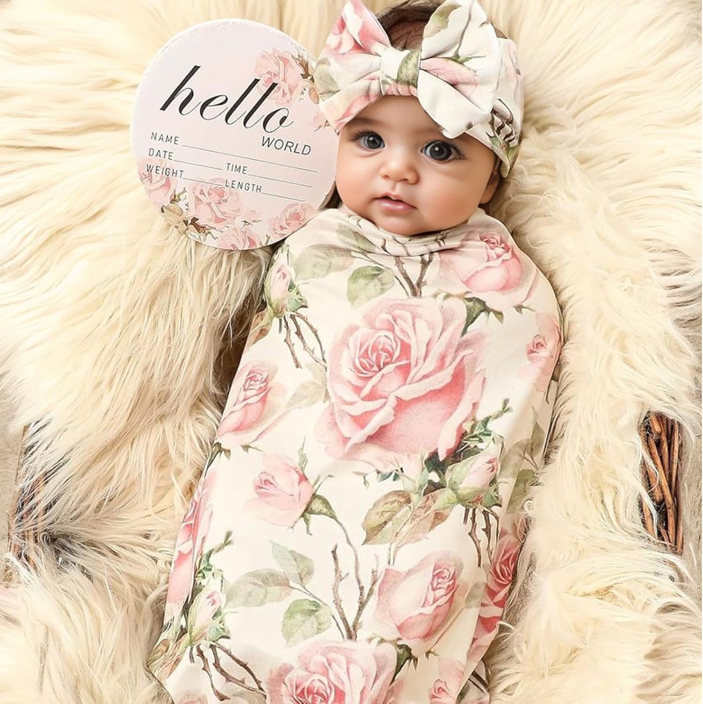 Floral Newborn Receiving Blanket and Headband Set - Perfect for Your Little One!