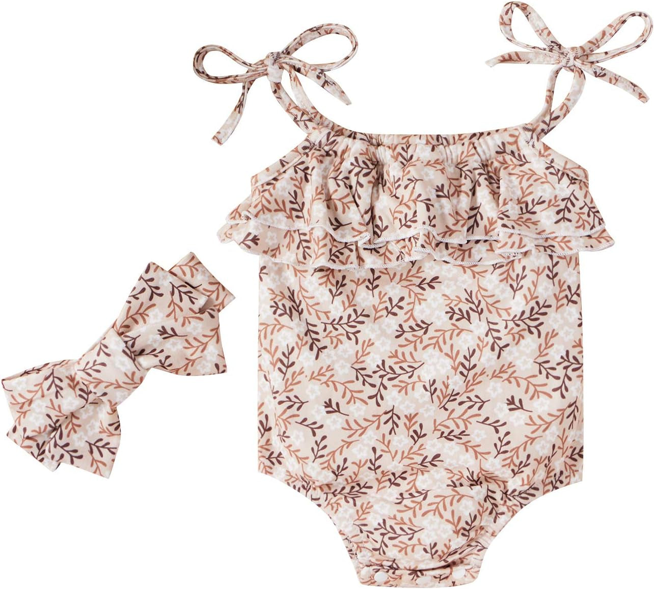 Baby Girls Floral Daisy Playsuit with Headband - Summer Halter Romper and Bodysuit