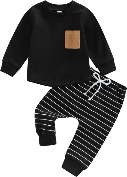 Stylish Toddler Boy's Fall & Winter Outfit Set - Cozy Contrast Long Sleeve Sweatshirt & Stretchy Jogger Pants