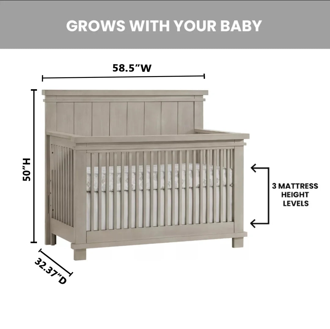 Hampton 4-in-1 Convertible Crib - Stylish Stone Wash Finish, Greenguard Gold Certified for Safe Sleep