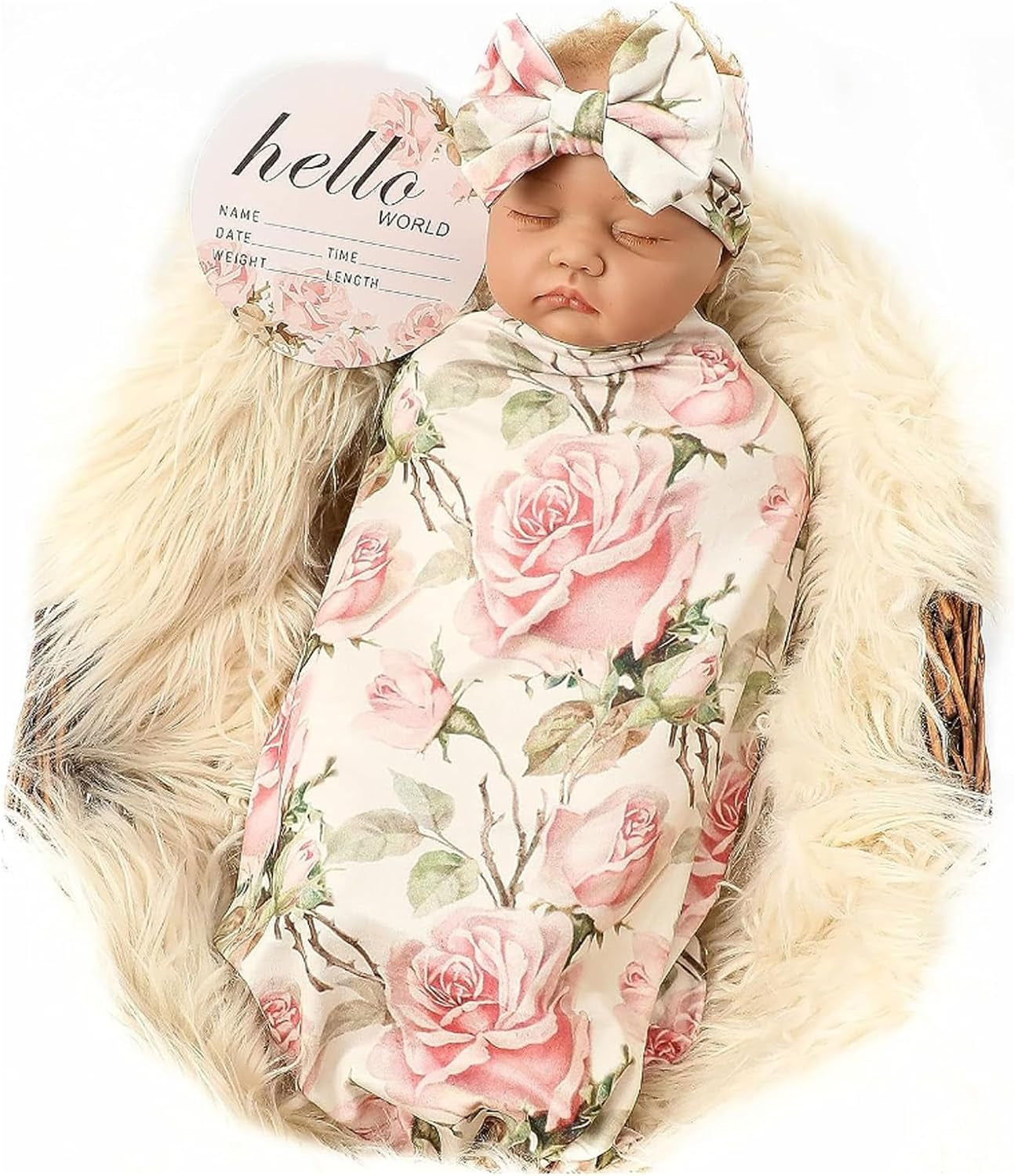 Floral Newborn Receiving Blanket and Headband Set - Perfect for Your Little One!