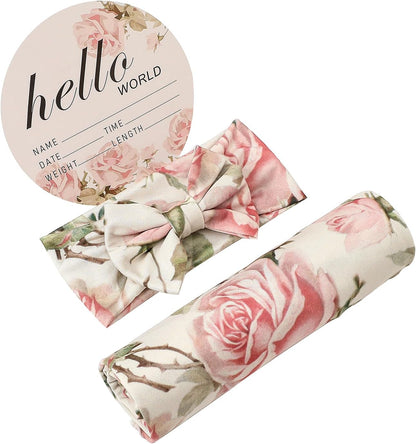 Floral Newborn Receiving Blanket and Headband Set - Perfect for Your Little One!