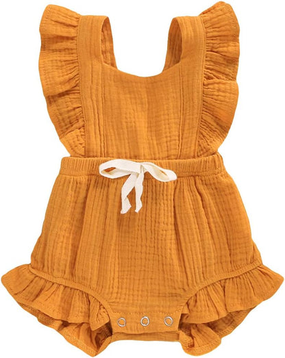 Adorable Ruffled Sleeveless Summer Romper for Toddler Girls - Soft Cotton Linen Comfort