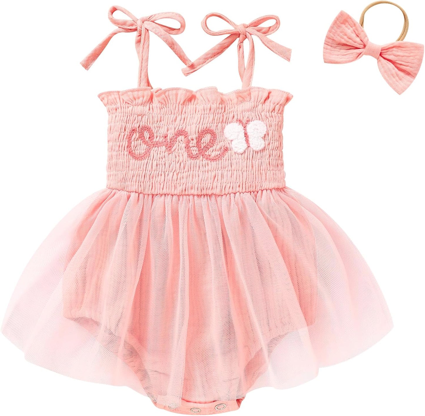 Adorable Baby Girl's 1st Birthday Tulle Romper - Sleeveless Bodysuit for Cake Smash Celebrations