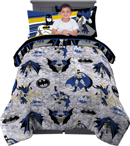 Batman Super Soft 5-Piece Twin Bedding Set - Comforter, Sheets, and Sham for Kids