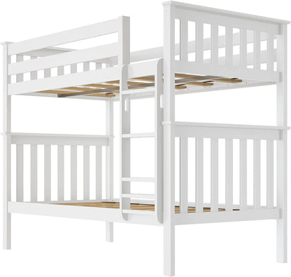 Stylish Solid Wood Twin Over Twin Bunk Bed with Ladder and Safety Guardrails - Easy Assembly, No Box Spring Required, White Finish