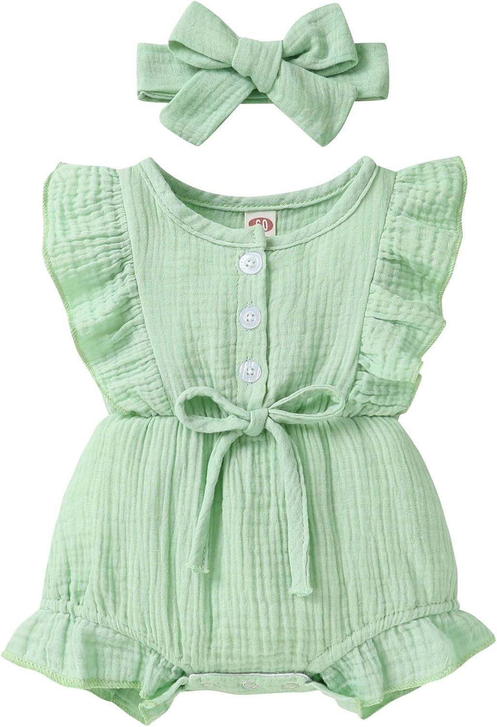 Adorable Ruffled Sleeveless Summer Romper for Toddler Girls - Soft Cotton Linen Comfort